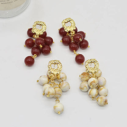 1 Pair Retro Geometric Beaded Alloy Tassel Drop Earrings