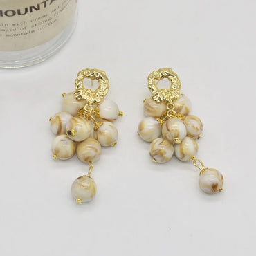 1 Pair Retro Geometric Beaded Alloy Tassel Drop Earrings