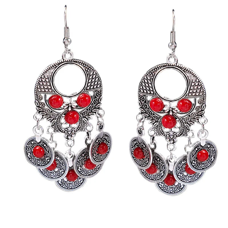 1 Pair Retro Geometric Beaded Plating Chain Alloy Drop Earrings