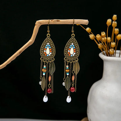 1 Pair Retro Geometric Beaded Plating Chain Alloy Drop Earrings