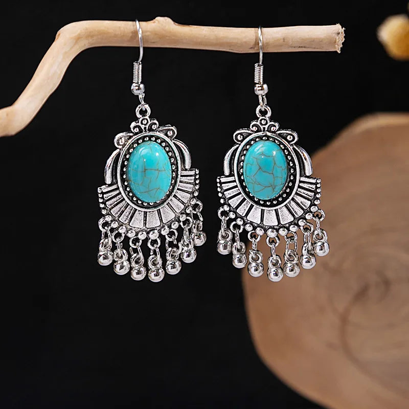 1 Pair Retro Geometric Beaded Plating Chain Alloy Drop Earrings