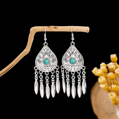 1 Pair Retro Geometric Beaded Plating Chain Alloy Drop Earrings