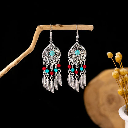 1 Pair Retro Geometric Beaded Plating Chain Alloy Drop Earrings