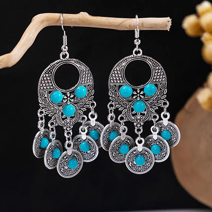 1 Pair Retro Geometric Beaded Plating Chain Alloy Drop Earrings