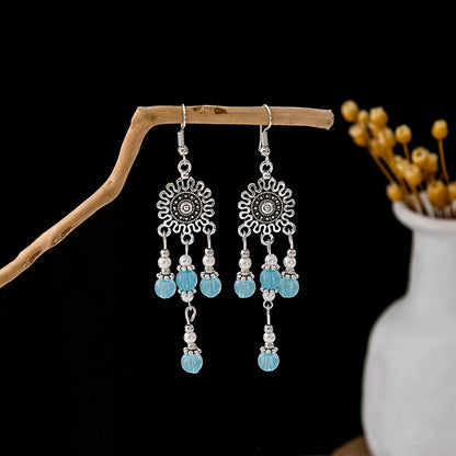 1 Pair Retro Geometric Beaded Plating Chain Alloy Drop Earrings