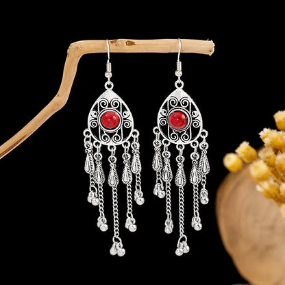 1 Pair Retro Geometric Beaded Plating Chain Alloy Drop Earrings