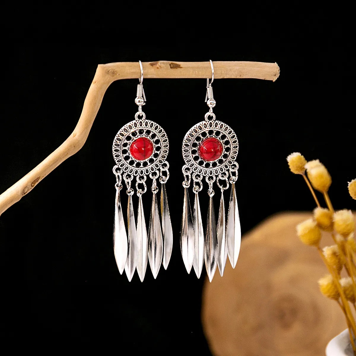 1 Pair Retro Geometric Beaded Plating Chain Alloy Drop Earrings