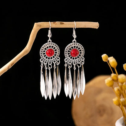 1 Pair Retro Geometric Beaded Plating Chain Alloy Drop Earrings