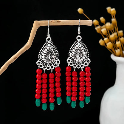 1 Pair Retro Geometric Beaded Plating Chain Alloy Drop Earrings