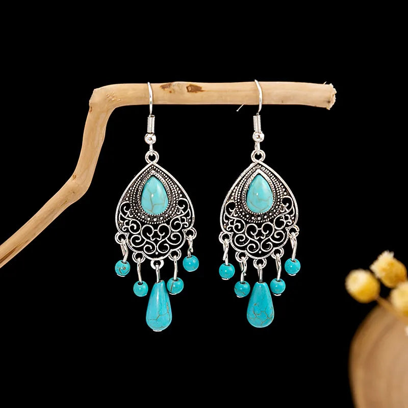 1 Pair Retro Geometric Beaded Plating Chain Alloy Drop Earrings