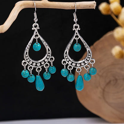 1 Pair Retro Geometric Beaded Plating Chain Alloy Drop Earrings