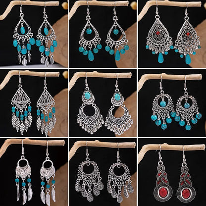 1 Pair Retro Geometric Beaded Plating Chain Alloy Drop Earrings