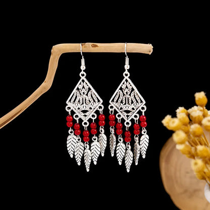 1 Pair Retro Geometric Beaded Plating Chain Alloy Drop Earrings