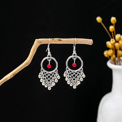 1 Pair Retro Geometric Beaded Plating Chain Alloy Drop Earrings