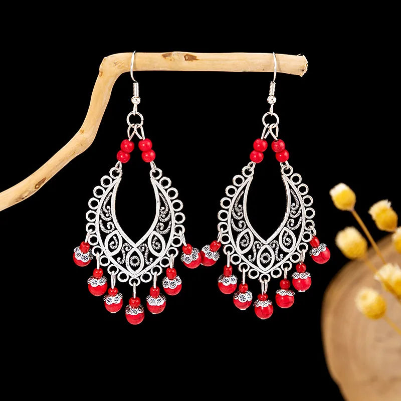 1 Pair Retro Geometric Beaded Plating Chain Alloy Drop Earrings