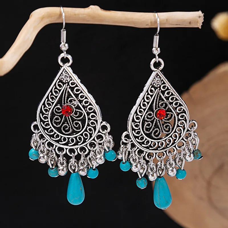 1 Pair Retro Geometric Beaded Plating Chain Alloy Drop Earrings