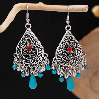 1 Pair Retro Geometric Beaded Plating Chain Alloy Drop Earrings