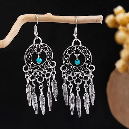 1 Pair Retro Geometric Beaded Plating Chain Alloy Drop Earrings