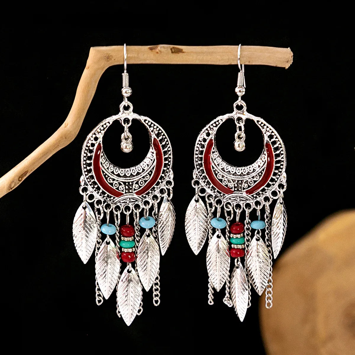 1 Pair Retro Geometric Beaded Plating Chain Alloy Drop Earrings