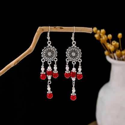 1 Pair Retro Geometric Beaded Plating Chain Alloy Drop Earrings