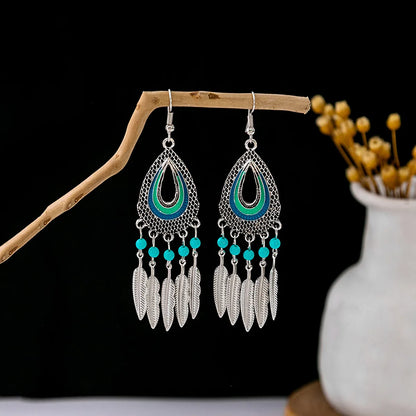 1 Pair Retro Geometric Beaded Plating Chain Alloy Drop Earrings