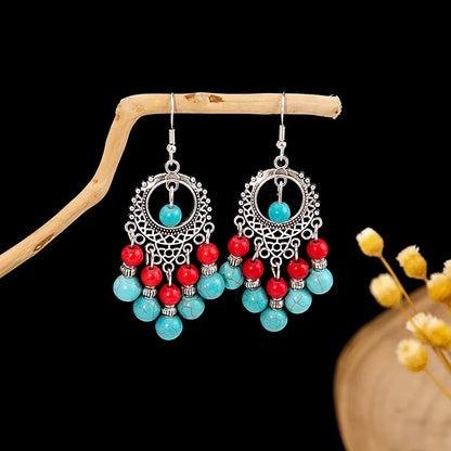 1 Pair Retro Geometric Beaded Plating Chain Alloy Drop Earrings