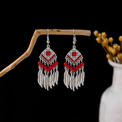 1 Pair Retro Geometric Beaded Plating Chain Alloy Drop Earrings