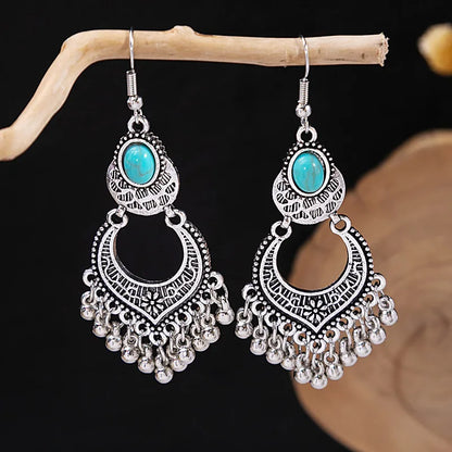 1 Pair Retro Geometric Beaded Plating Chain Alloy Drop Earrings