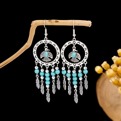 1 Pair Retro Geometric Beaded Plating Chain Alloy Drop Earrings