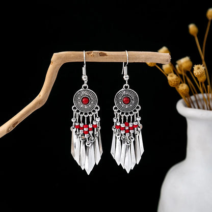 1 Pair Retro Geometric Beaded Plating Chain Alloy Drop Earrings