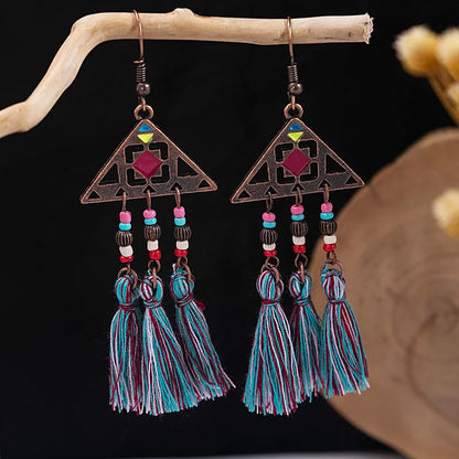 1 Pair Retro Geometric Beaded Plating Chain Alloy Drop Earrings