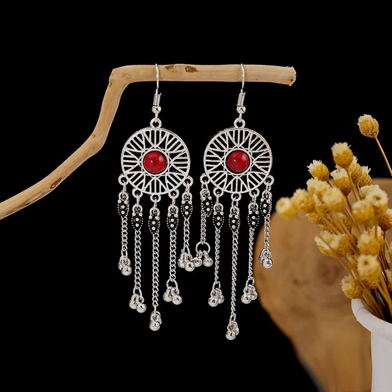 1 Pair Retro Geometric Beaded Plating Chain Alloy Drop Earrings