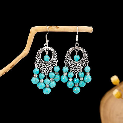 1 Pair Retro Geometric Beaded Plating Chain Alloy Drop Earrings