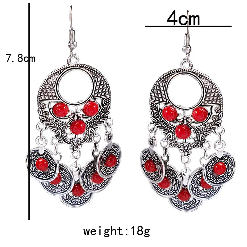 1 Pair Retro Geometric Beaded Plating Chain Alloy Drop Earrings