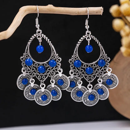 1 Pair Retro Geometric Beaded Plating Chain Alloy Drop Earrings