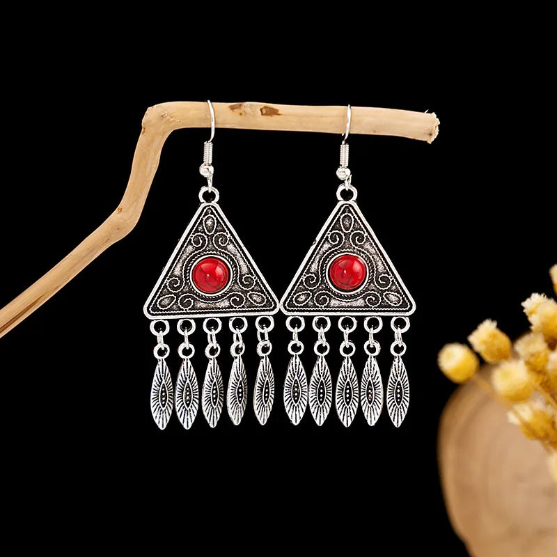 1 Pair Retro Geometric Beaded Plating Chain Alloy Drop Earrings