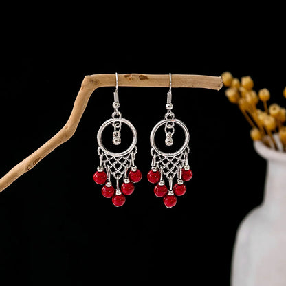 1 Pair Retro Geometric Beaded Plating Chain Alloy Drop Earrings