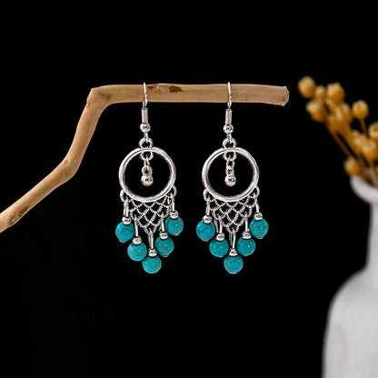 1 Pair Retro Geometric Beaded Plating Chain Alloy Drop Earrings