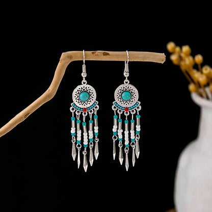 1 Pair Retro Geometric Beaded Plating Chain Alloy Drop Earrings