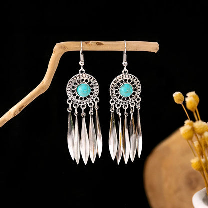 1 Pair Retro Geometric Beaded Plating Chain Alloy Drop Earrings