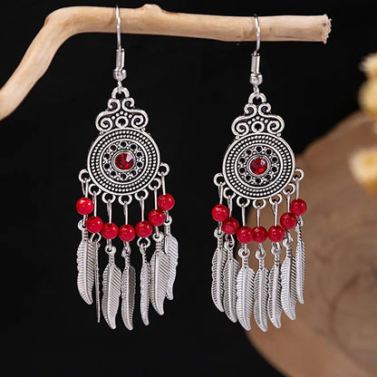 1 Pair Retro Geometric Beaded Plating Chain Alloy Drop Earrings