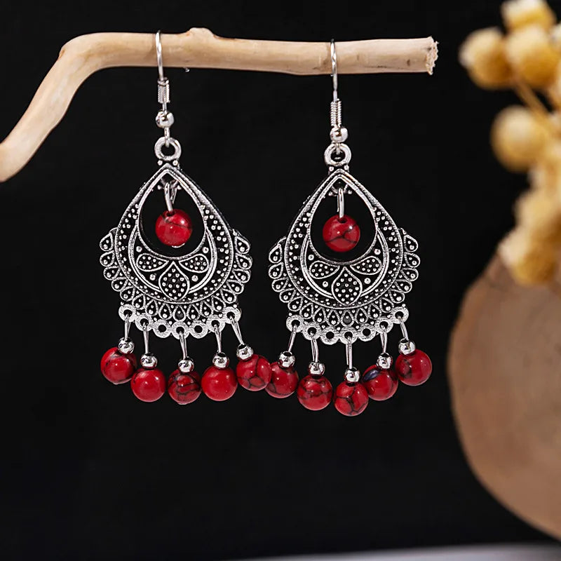 1 Pair Retro Geometric Beaded Plating Chain Alloy Drop Earrings