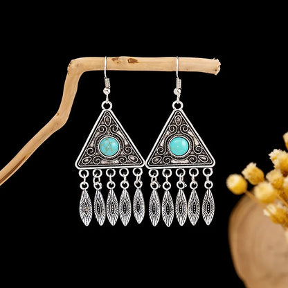 1 Pair Retro Geometric Beaded Plating Chain Alloy Drop Earrings