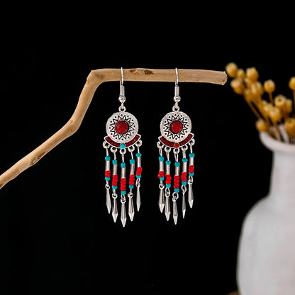 1 Pair Retro Geometric Beaded Plating Chain Alloy Drop Earrings