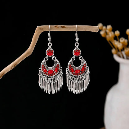 1 Pair Retro Geometric Beaded Plating Chain Alloy Drop Earrings