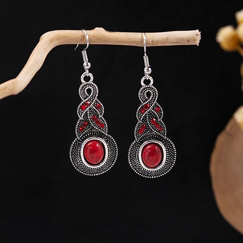 1 Pair Retro Geometric Beaded Plating Chain Alloy Drop Earrings