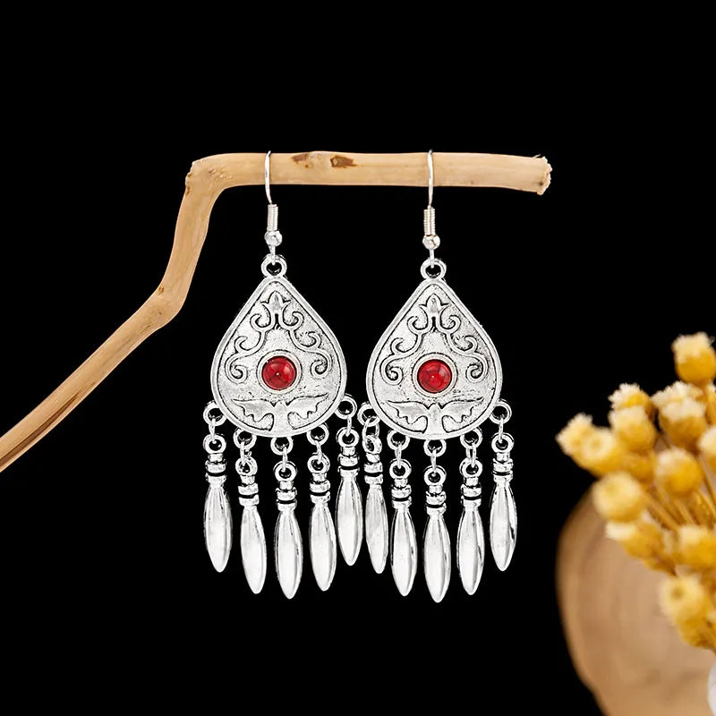 1 Pair Retro Geometric Beaded Plating Chain Alloy Drop Earrings