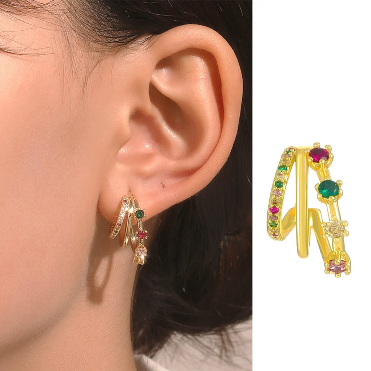 1 Pair Retro Geometric Copper Inlay Zircon Earrings