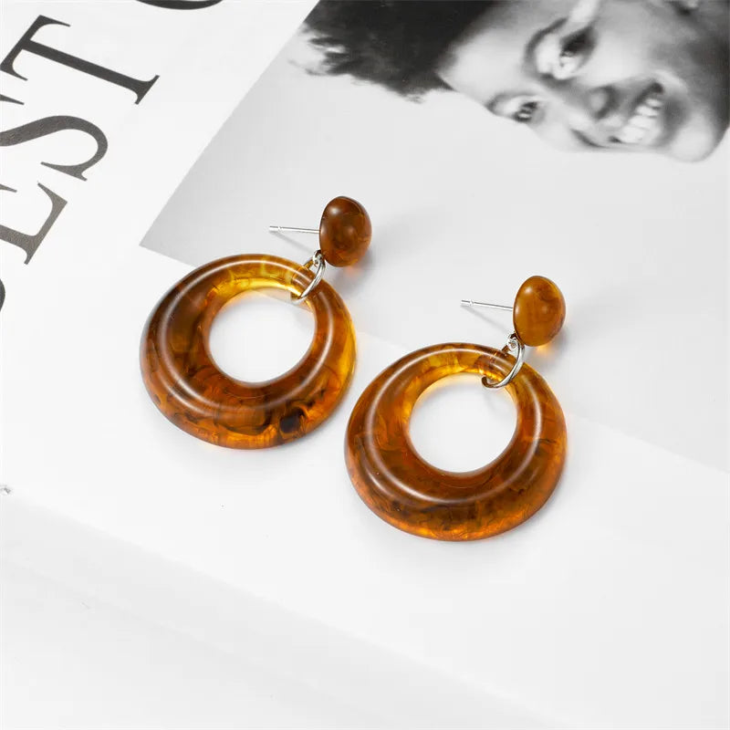 1 Pair Retro Geometric Enamel Resin Drop Earrings