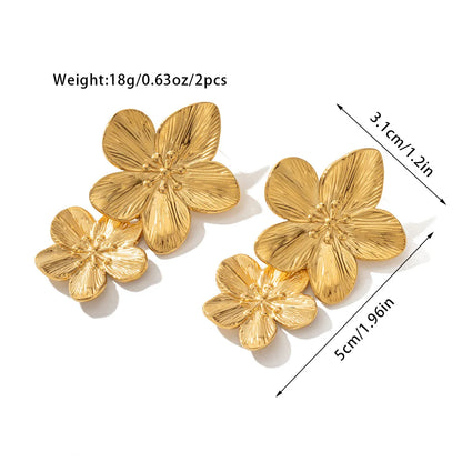 1 Pair Retro Geometric Flower Butterfly Plating Inlay Titanium Steel Tiger Eye 18K Gold Plated Ear Studs